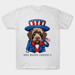 Funny 4th of July Wirehaired Pointing Griffon Dog Bless America T-Shirt